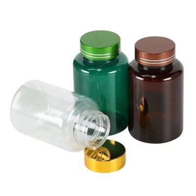 175ml plastic pet capsules bottle vitamin calcium packaging container pills tablets jars with electroplated cap