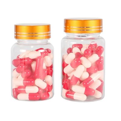 Wholesale Luxury Transparent Medicine Capsule Vitamin Supplement Pet Empty Plastic Bottle With Gold Cap