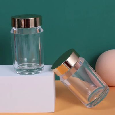 Custom Clear Transparent Pill Capsule Vitamin Supplement Square Cube Glass Aromatherapy Glass Bottle With Metal Caps