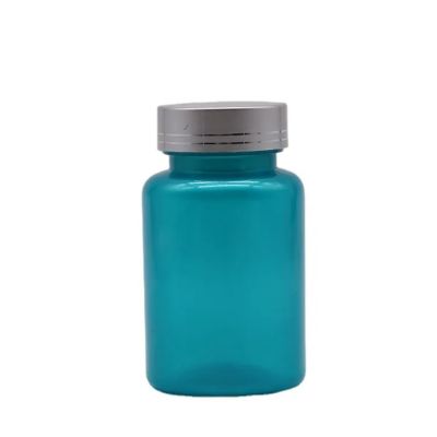 120ml sky blue pet plastic vitamin bottle with silvery cap screen printing empty capsule bottles for healthcare