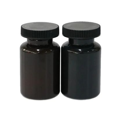 special shape thin neck black PET vitamin fish oil capsule bottle with flat screw cap supplement tablets pills container
