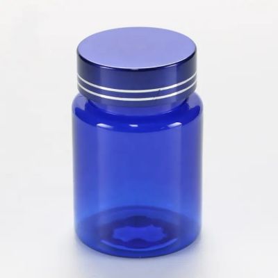 40ml 100ml 200ml Blue Plastic Pet Capsule Bottle With Metal Cap