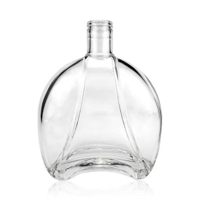Flat Shape Clear Barrel Shaped 700ml liquor Whiskey Glass Bottle With metal cap