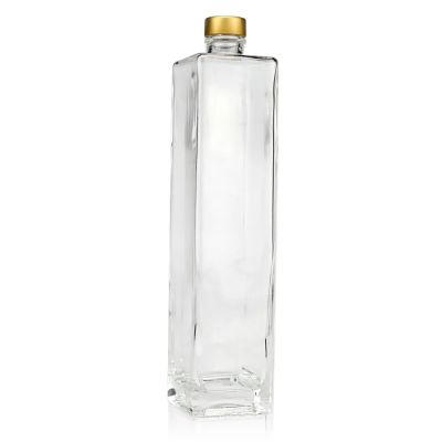 750ml Gold cork top rectangle vodka wine glass bottles for liquor custom logo screw rum gin
