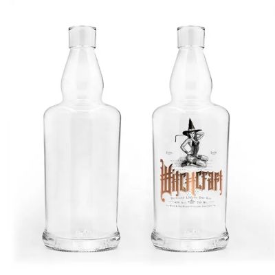 Customized 700ml 750ml Empty Round Glass Bottle For Gin Whisky Vodka