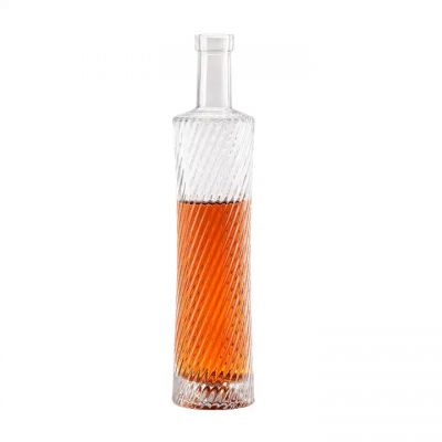 High grade carved relief logo flint whiskey brandy vodka glass bottle with glass stopper