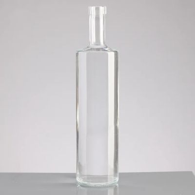 Custom Straight Shoulder Cylinder Transparent Glass Bottle for Vodka with Screw Cap
