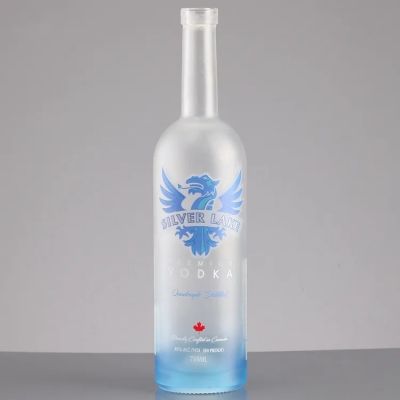 750Ml Good Looking Blue Decal Spray Paint Frosted Glass Vodka Bottle
