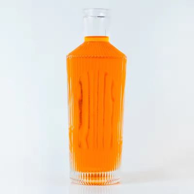 Custom Made New Design 750ml Empty Bottle Embossed Fancy Glass Bottles For Whisky With Cork