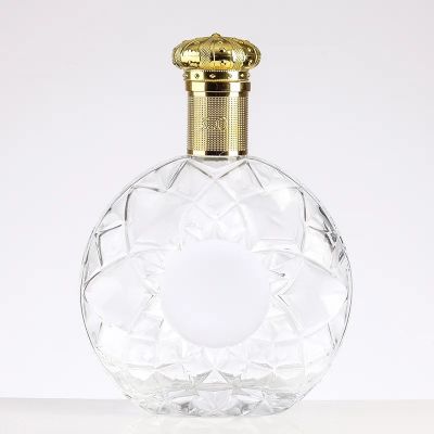 Flat Design 750 ML Liquor Spirits Brandy Wine Glass Bottle With Stopper
