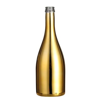 Custom design 700ml 750ml extra flint metallic gold champagne bottle inflatable liquor glass bottle with cork