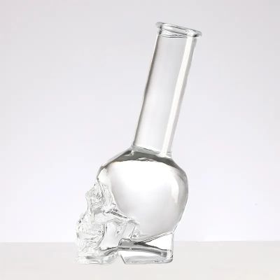 Hot sale Transparent glass bottles Skull shaped long necked wine bottle
