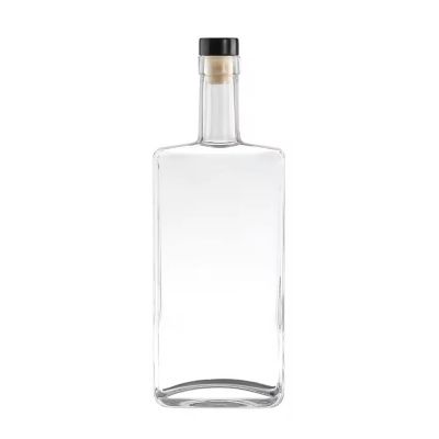 Wholesale square flint 500ml 700ml 750ml 1000ml Brandy vodka gin whiskey liquor glass bottle with cork glass bottles for liquor