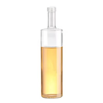 Hot transparent frosted flat shoulder 700ml 750 ml liquor glass oil ice wine custom glass bottle with cork