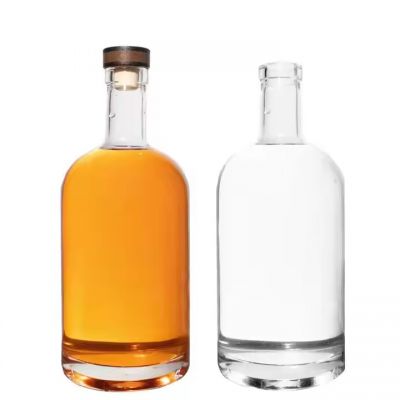 Wholesale Round Clear Empty Vodka Spirit Bottle Gin Liquor Glass Bottle with Rum Cork Cap