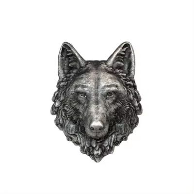 Die-casting wolf head animal head metal wine brandy tequila rum whisky perfume bottle labels with double sided tape