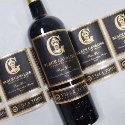 Custom production design Rectangle logo Roll Wine food Adhesive Stamping Gold Foil Sticker Labels UV Printing