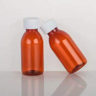 Customized amber 100ml PET liquid Medicine Container Pharmaceutical plastic Bottle mendicine bottle with CRC cap