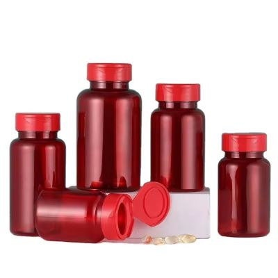 CUSTOM Red Color Plastic Bottle for Health Care Products PET Painting Health Foods Bottles Capsule Pills Vitamin Box