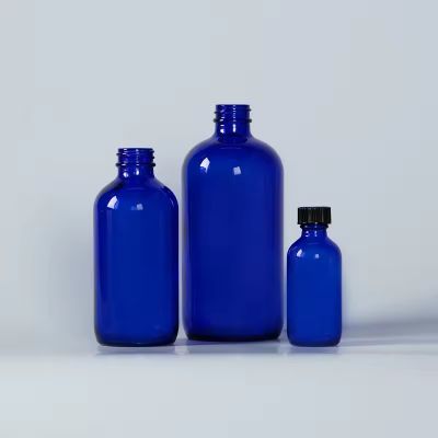 2oz 4oz 16oz pharmaceutical cobalt blue boston round glass bottles with screw cap