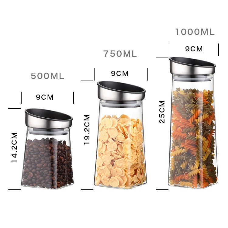 Glass Jar Manufacturers 3 Pcs Food Storage Borosilicate Airtight Glass Jar With Lid With Handle
