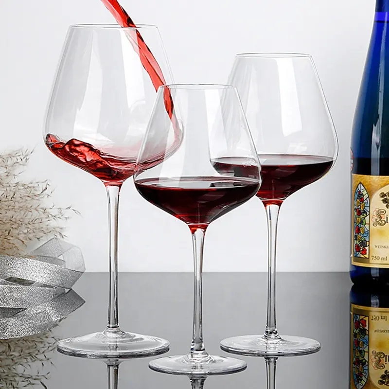 Amazon Hot Sale 100% Lead Free Classical Crystal Hand Blown Long Stem Red Wine Glass