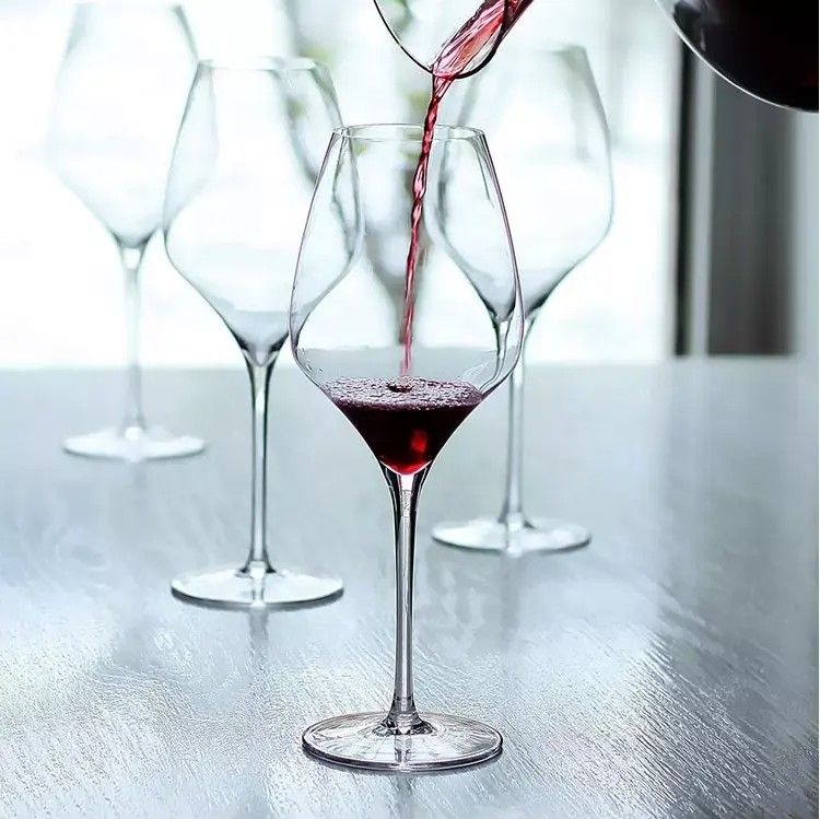 Amazon Hot Sale 100% Lead Free Classical Crystal Hand Blown Long Stem Red Wine Glass