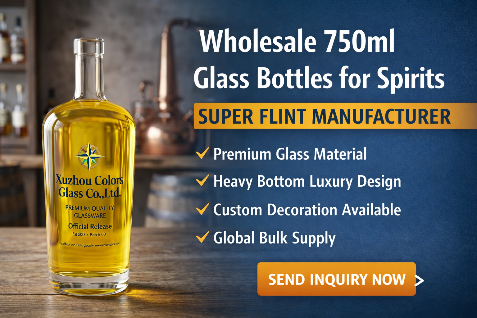 750ml glass bottle for spirits wholesale super flint manufacturer