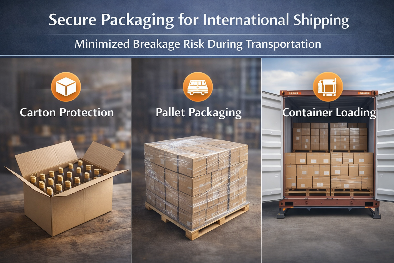 export packaging glass bottles carton pallet shipping