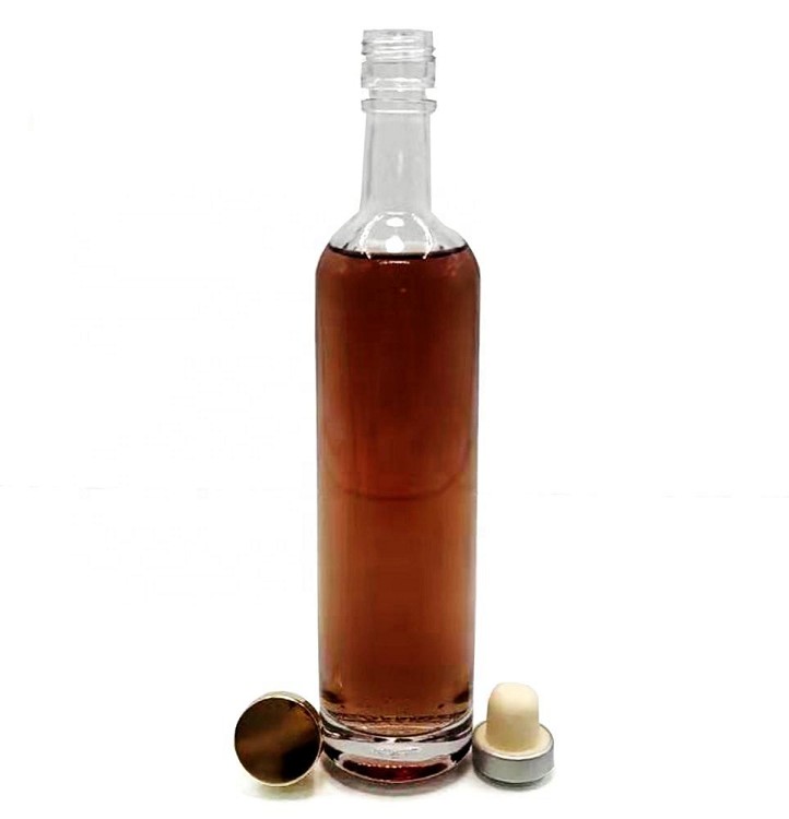 Empty Clear Round 500ml Glass Wine Bottle with Cork Cap 