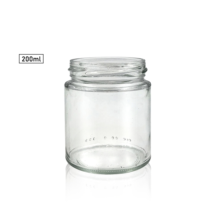 Empty straight side 200ml round glass pickle jar 