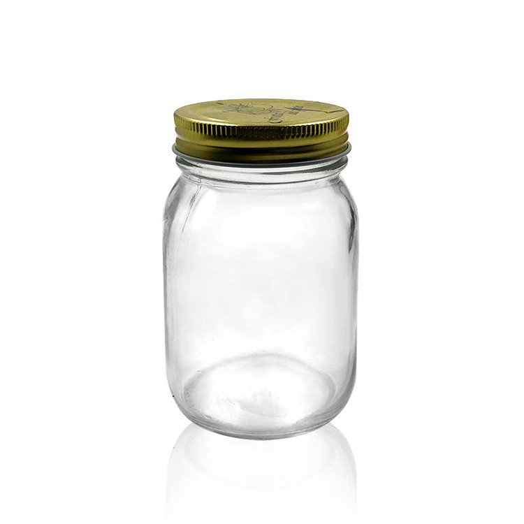 Hot sale flint 500ml 16oz wide mouth glass mason jar with metal lid 