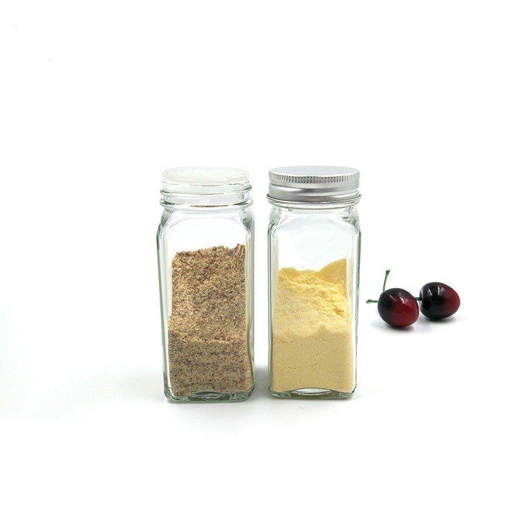 100ml Square Glass Spice Bottles 3.4oz Spice Jars with Silver Metal Lids, Shaker Tops 