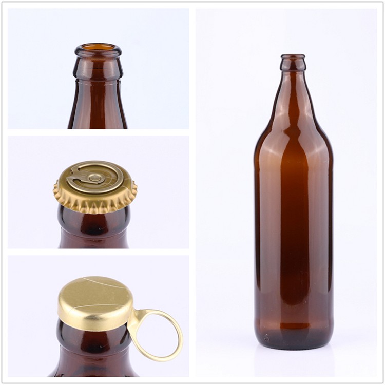1l 32oz Dark Amber Round Beer Glass Bottle with Top Cap 