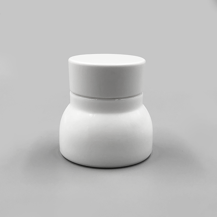 Fancy luxury 50g white glass cream jar with bakelite white cap 