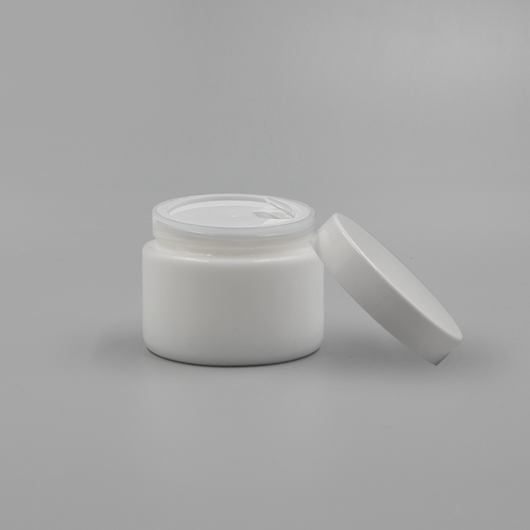 Round 50ml opal white cosmetic cream packing glass cosmetic bottle jar with white screw cap cosmetic jar glass 50ml 