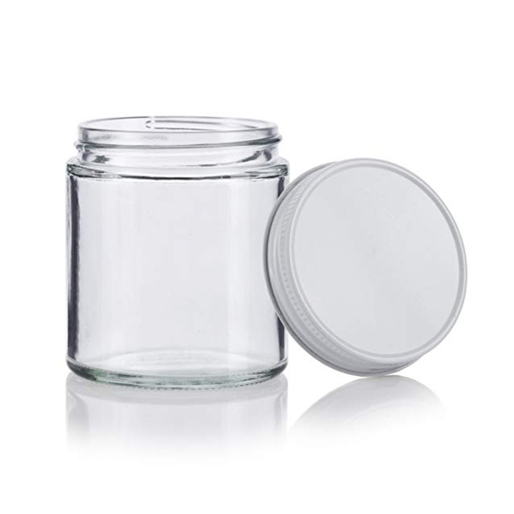 4oz 120ml Clear Thick Round Glass Straight Sided Jar with White Metal Airtight Lid 