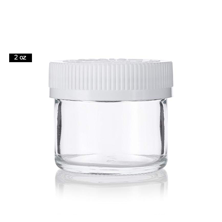 2 Ounces 60ml Clear Glass Straight Sided Jar with Child Resistant White Lid 