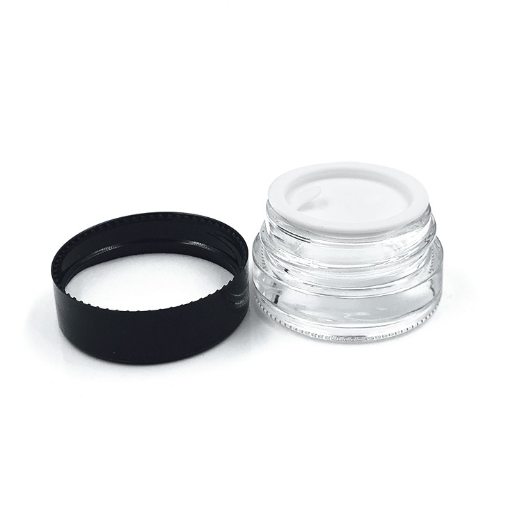 Hot sale 5g airless clear cosmetic glass cream empty jar with smooth black lid 