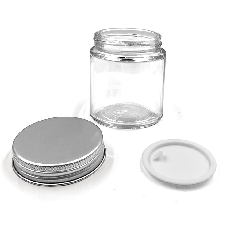 Large makeup jar 80ml clear glass hair cream jar with silver lid 