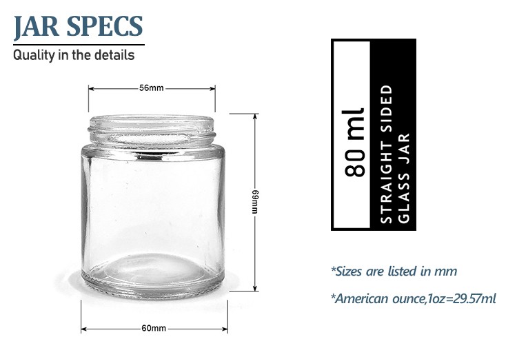 Large makeup jar 80ml clear glass hair cream jar with silver lid 