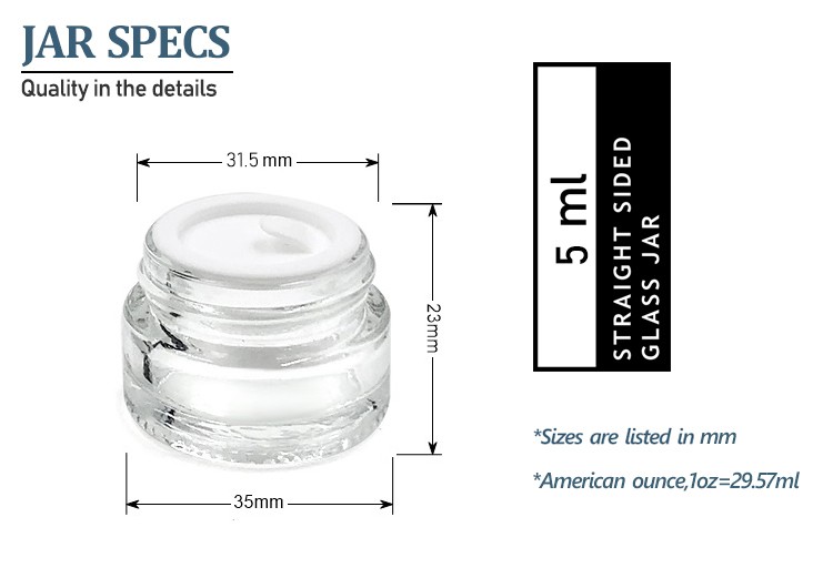  Thick walled glass clear jar 5 ml sample glass jar with white jar 