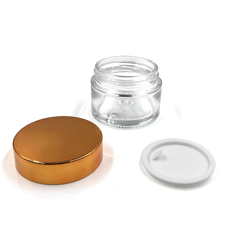 Wholesale product airtight glass herb jar 50ml with gold lid 