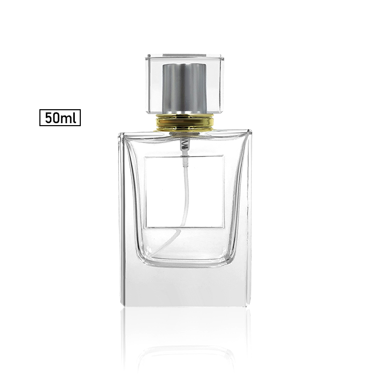 Custom made empty 50ml square glass perfume bottle with crimp spray ...