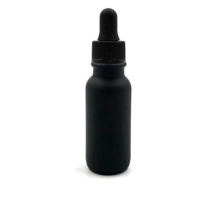 1/2 oz 15ml matte black glass boston round bottle with urea bakelite cap 