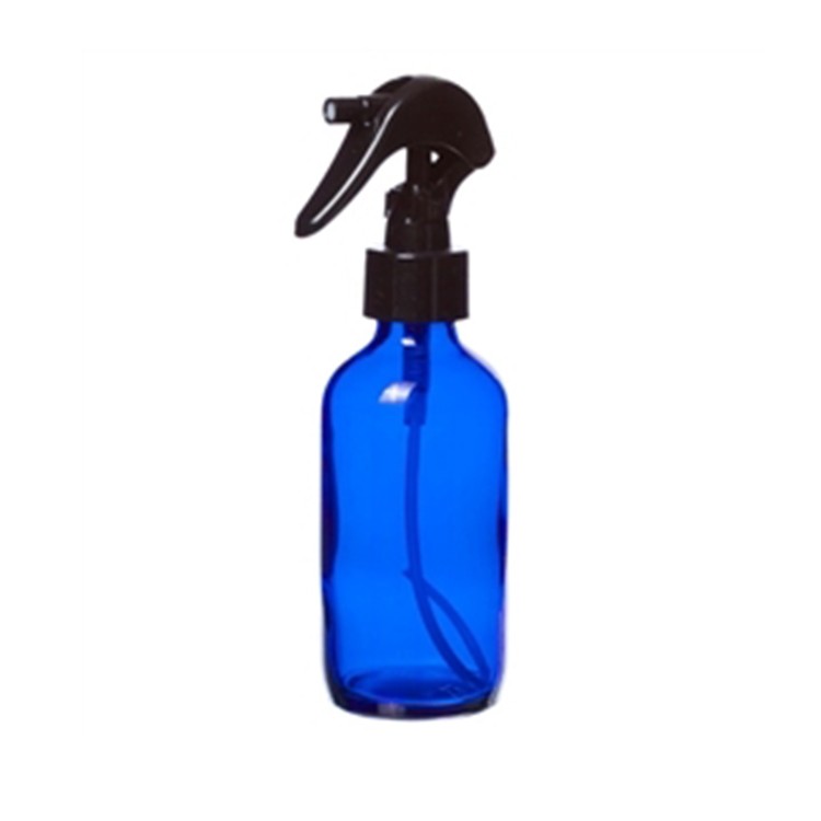 4 oz Cobalt BLUE Boston Round Glass Bottle - w/ Black Trigger Spray 
