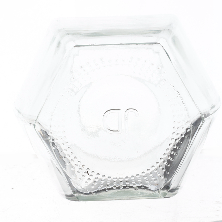 500g 380ml Hermetic oval hexagonal glass honey jar with metal lip 