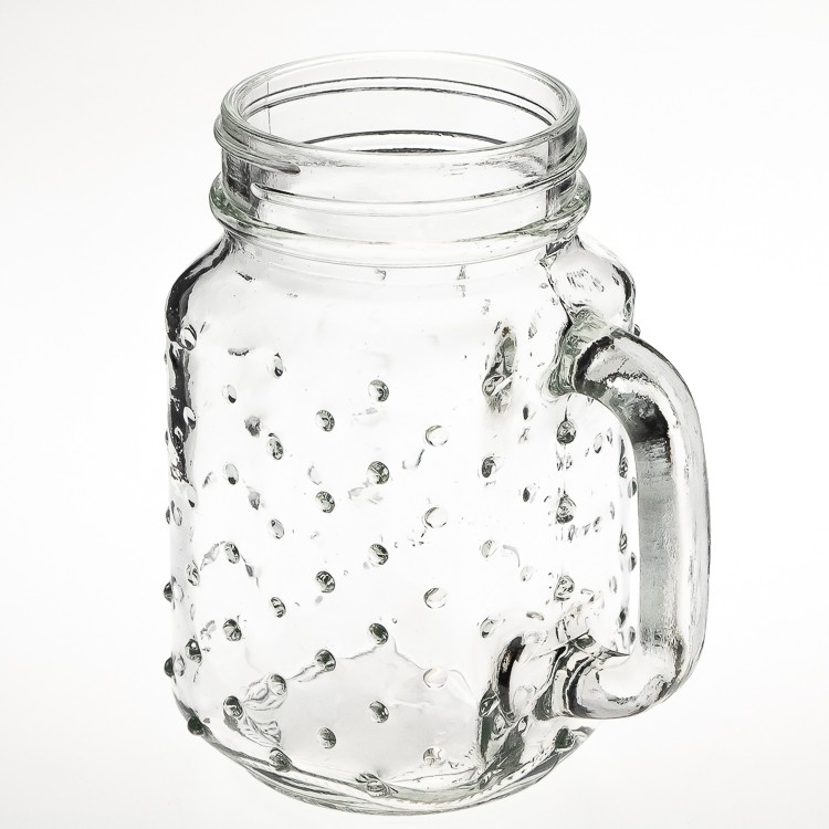 Fancy Engraving Printed Clear Square Beverage Food Storage Bottles 450 ml 15 oz Glass Mason Jar with Handle 