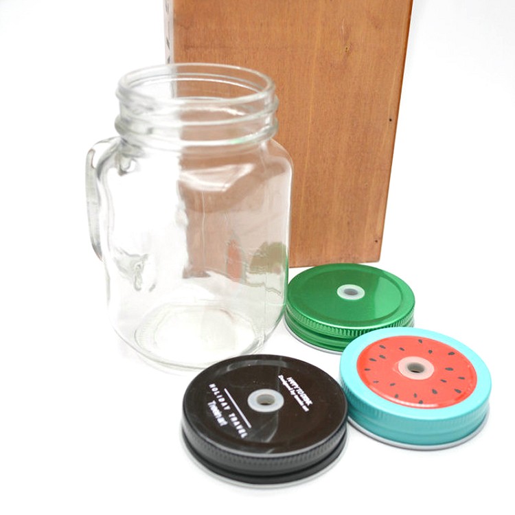 Wholesale mason drinking jar mug 450ml 16oz glass jar with handle and straws Lids 