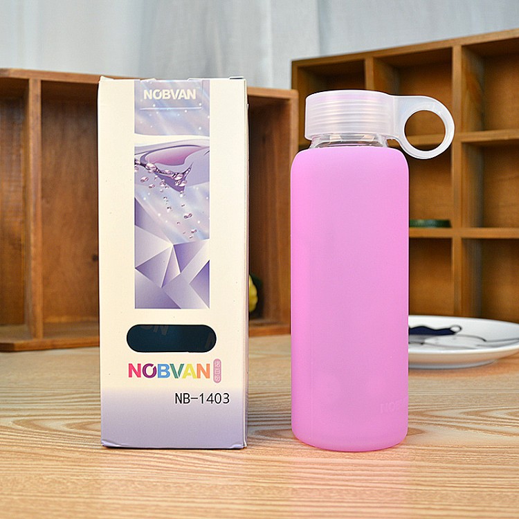 Hot selling BPA free fancy water glass bottle 300ml with silicone cover